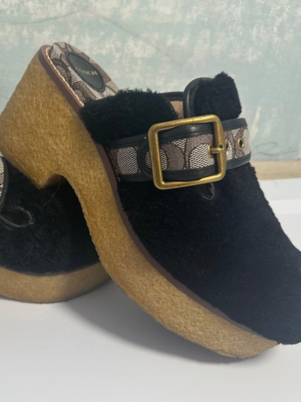 Coach Shearling Mules Back Clogs platform
